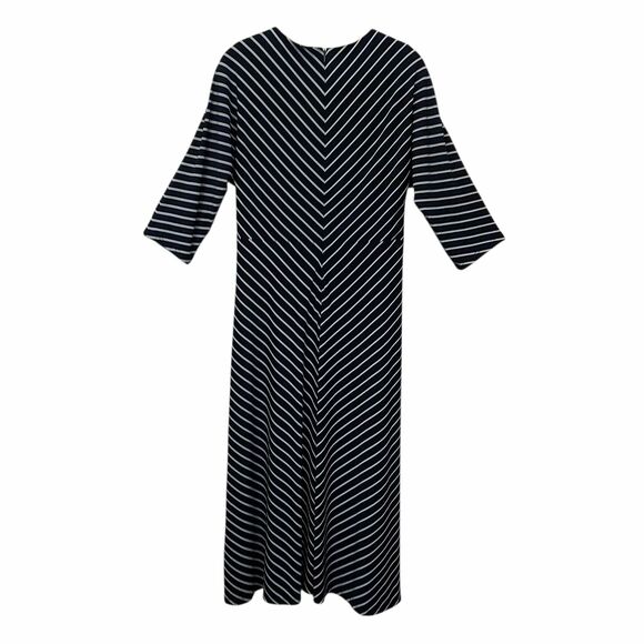 Lauren Ralph Lauren Midi Dress Womens 12 Black Chevron Stripes V-Neck Back Zip - Picture 5 of 12